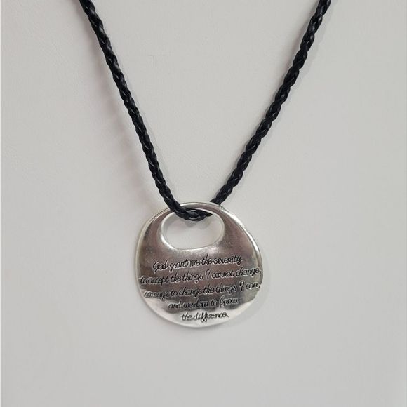 SERENITY PRAYER Handmade necklace 18" leather w 2" extension. LARGE - Picture 3 of 6